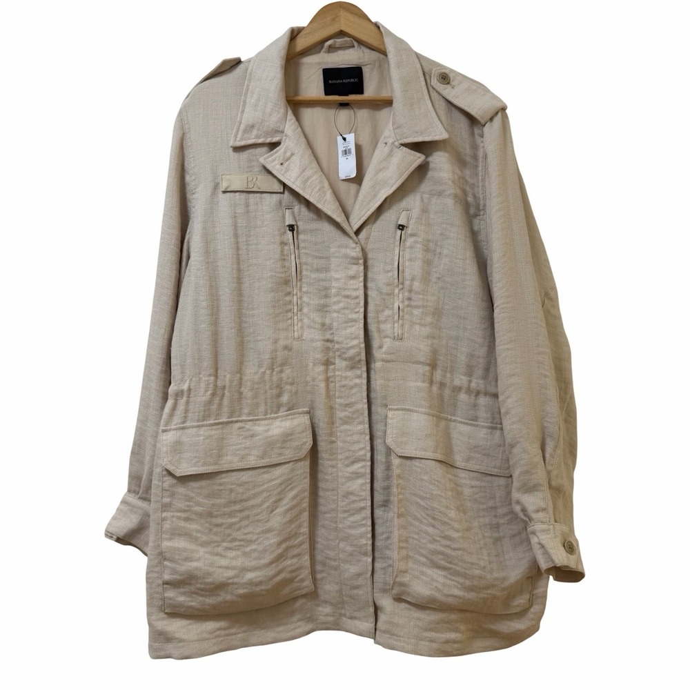 Banana Republic Womens French Utility Field Textured Jacket Size XL Oyster Gray